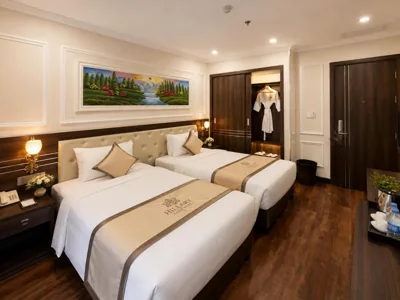 Phòng Deluxe hai giường đơn — Hillary Hanoi Hotel With Outdoor Swimming Pool